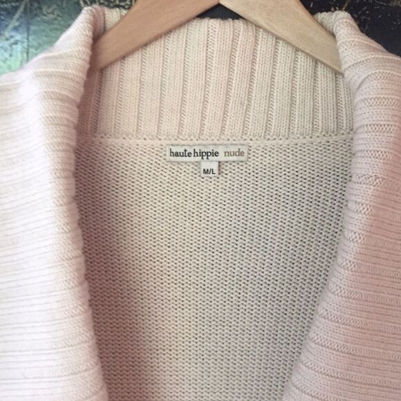 HAUTE HIPPIE Nude Ribbed Longline Chunky Blanket Cardigan M / L - Picture 4 of 10